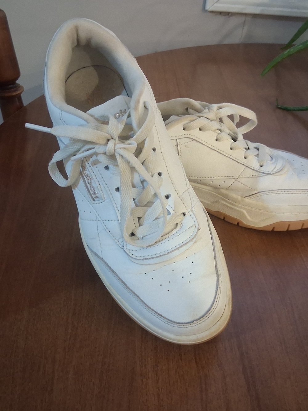 Reebok Women's Off-White Leather Lace-Up Sneakers